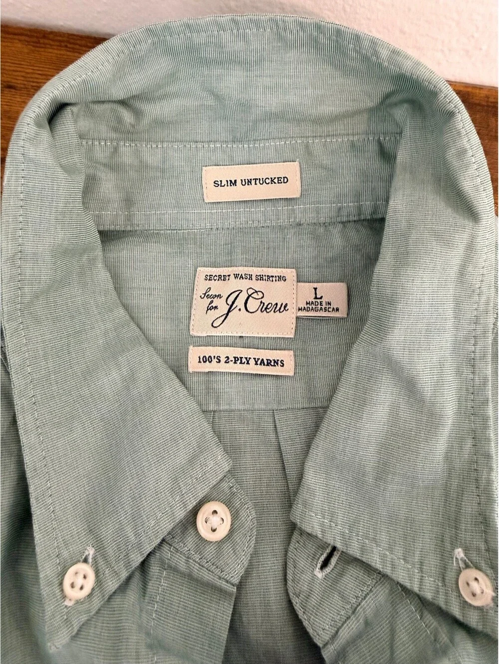 J.Crew Men’s L Secret Wash Slim Untucked Sage Green Cotton Shirt
